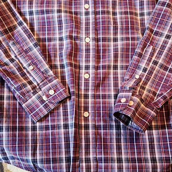 Roundtree & Yorke Long Sleeve Button Down Cotton Shirt, Medium, Red& Black Plaid - Picture 9 of 9